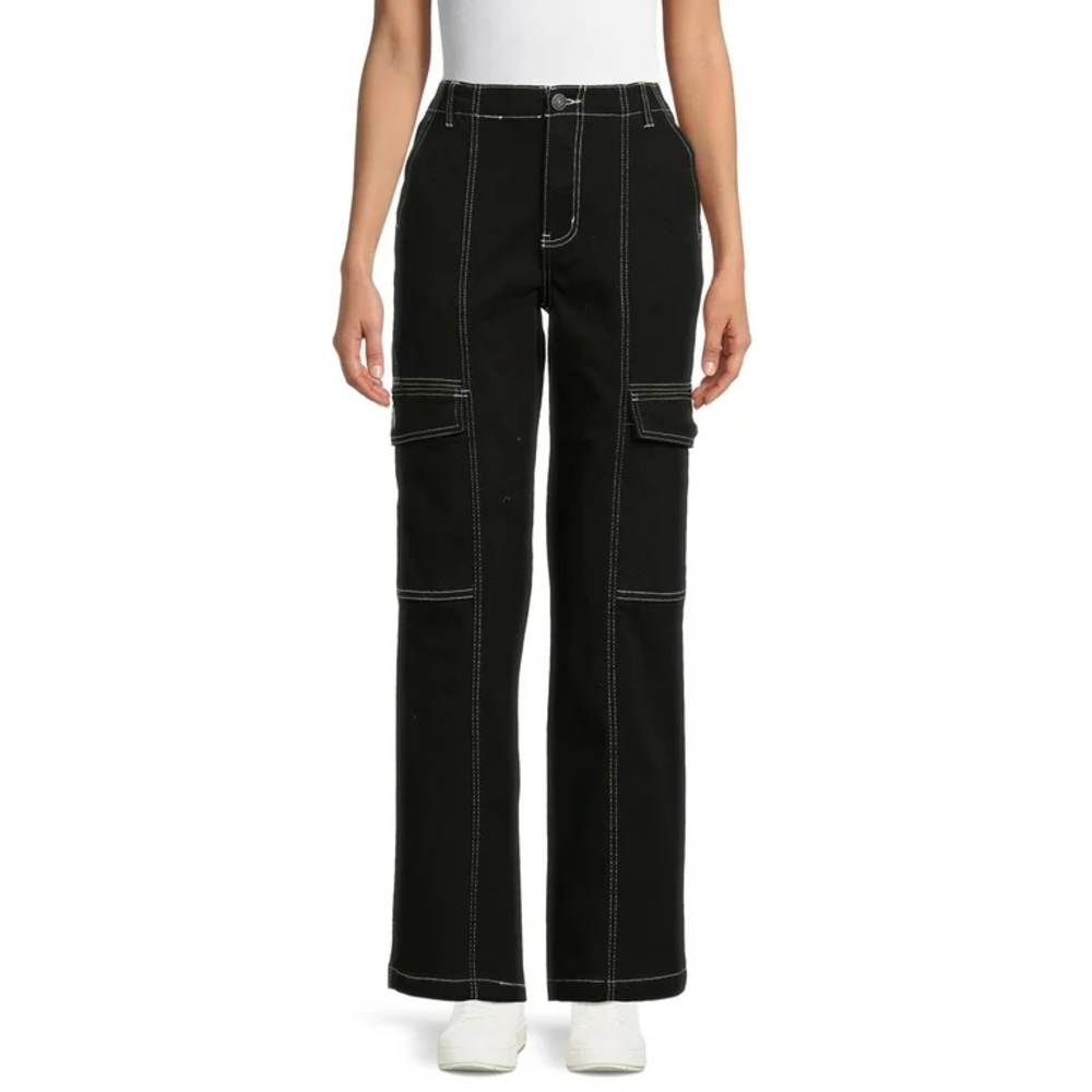 High-Waisted Black Flare Jeans with Contrast Stitching